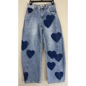 Forever 21 Baggy Barrel Leg Jeans Women's 24 Hearts Measures (26x28.5) Denim